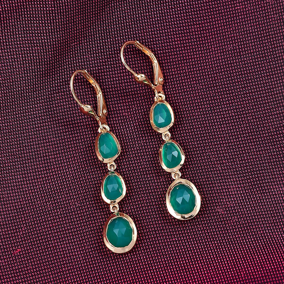 D'Joy Green Onyx 4.15 ctw Dangling Earrings in 18K Vermeil Yellow Gold Over Sterling Silver  image number 1