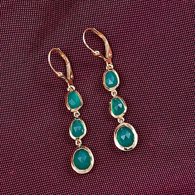 D'Joy Green Onyx 4.15 ctw Dangling Earrings in 18K Vermeil Yellow Gold Over Sterling Silver 