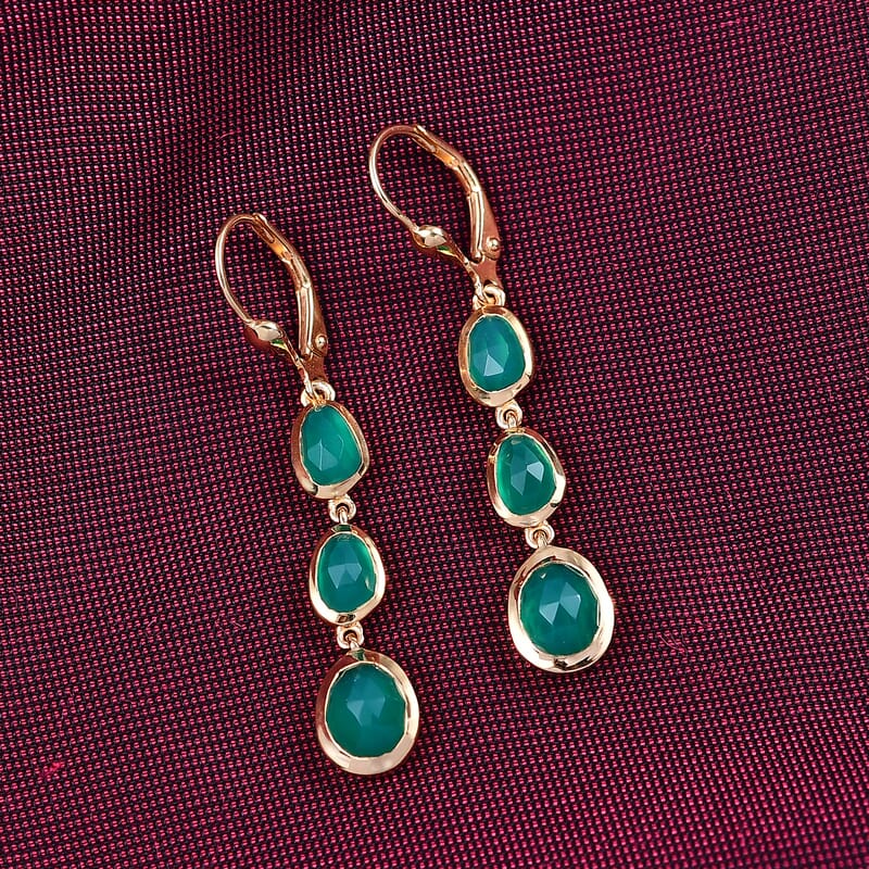 D'Joy Green Onyx 4.15 ctw Dangling Earrings in 18K Vermeil Yellow Gold Over Sterling Silver 