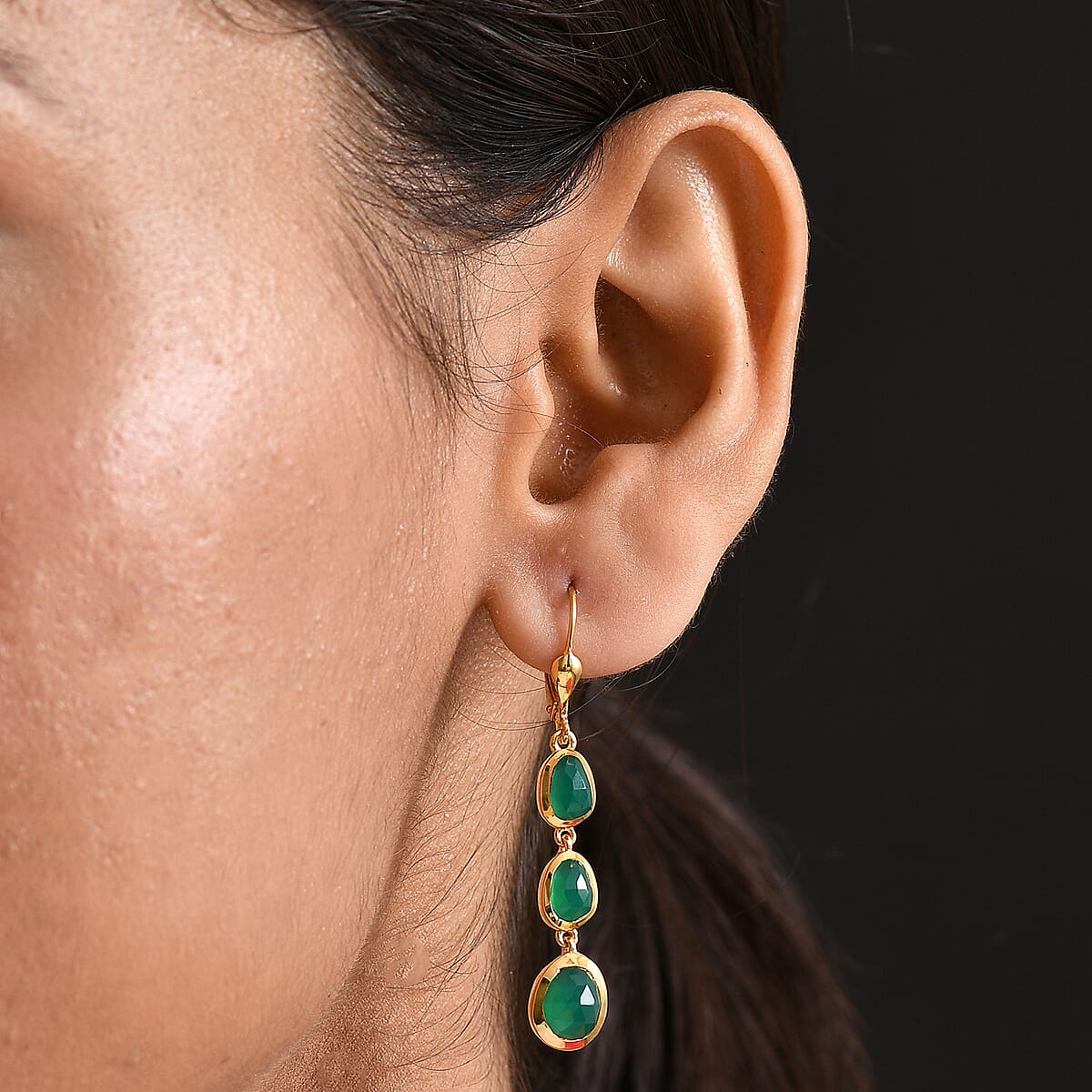 D'Joy Green Onyx 4.15 ctw Dangling Earrings in 18K Vermeil Yellow Gold Over Sterling Silver  image number 2