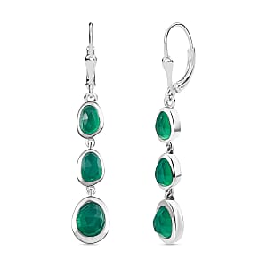 D'Joy Green Onyx 4.15 ctw Dangling Earrings in Platinum Over Sterling Silver