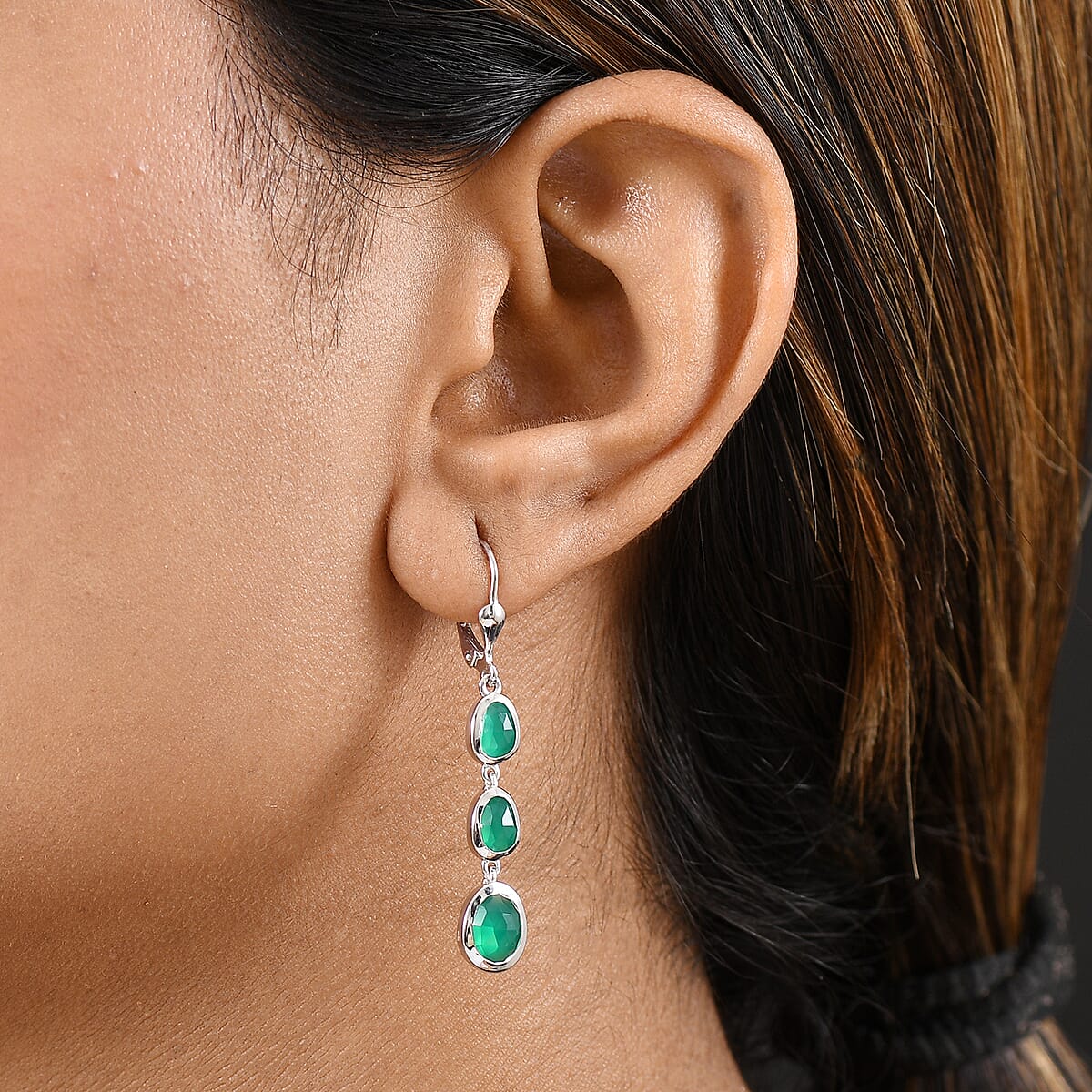 D'Joy Green Onyx 4.15 ctw Dangling Earrings in Platinum Over Sterling Silver image number 2
