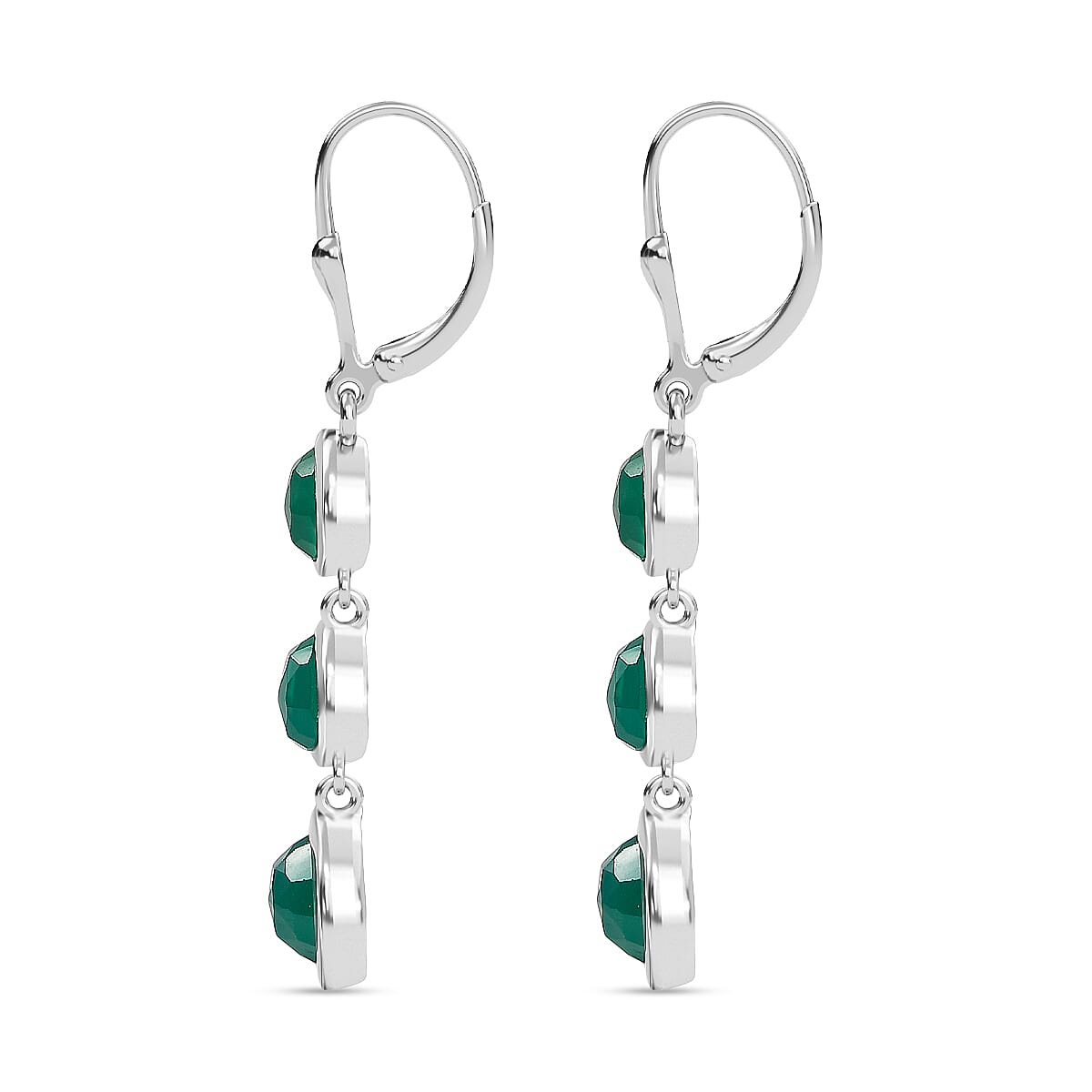 D'Joy Green Onyx 4.15 ctw Dangling Earrings in Platinum Over Sterling Silver image number 3