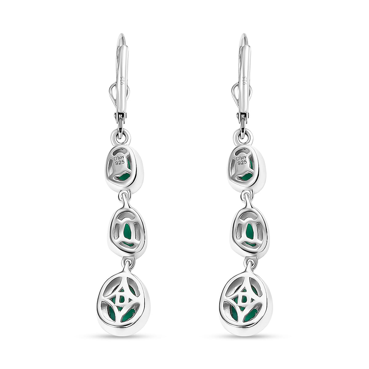 D'Joy Green Onyx 4.15 ctw Dangling Earrings in Platinum Over Sterling Silver image number 4