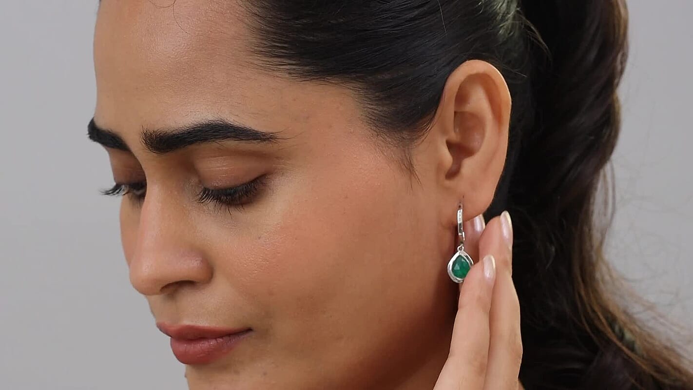 D'Joy Green Onyx 3.25 ctw Earrings in Platinum Over Sterling Silver