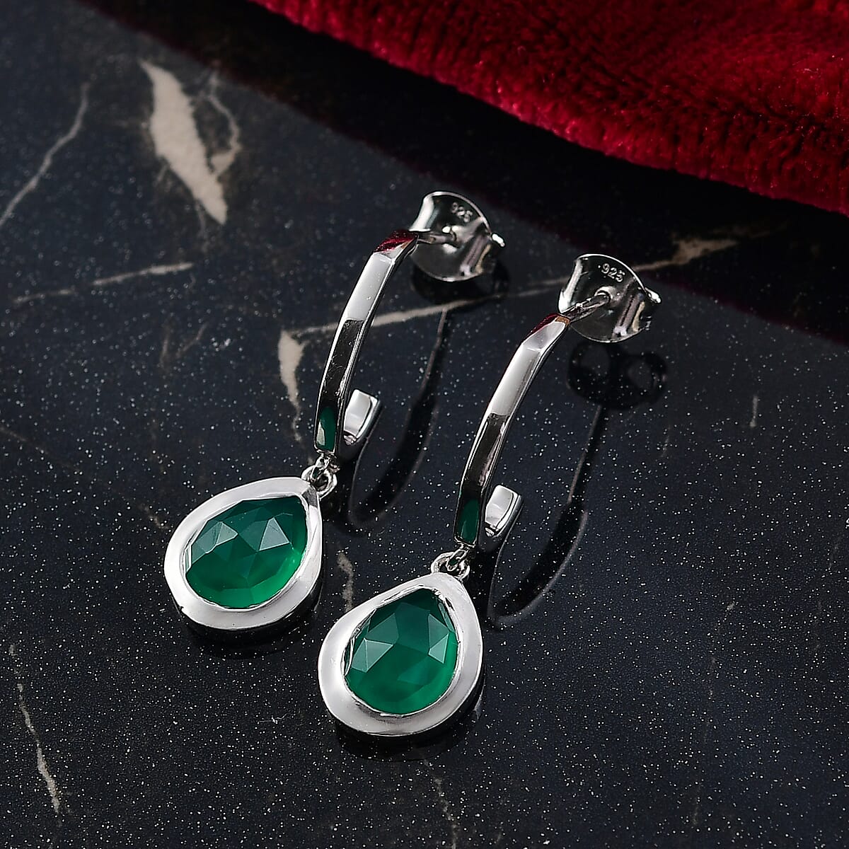 D'Joy Green Onyx 3.25 ctw Earrings in Platinum Over Sterling Silver image number 1
