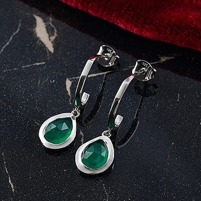 D'Joy Green Onyx 3.25 ctw Earrings in Platinum Over Sterling Silver