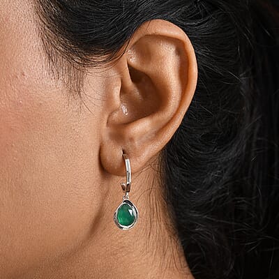 D'Joy Green Onyx 3.25 ctw Earrings in Platinum Over Sterling Silver