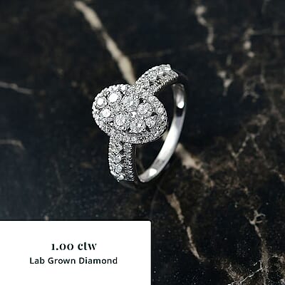 Luxuriant Lab Grown Diamond G-H SI 1.00 ctw Ring in Rhodium Over Sterling Silver (Size 9.0)