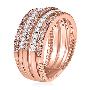 D'Joy Natural Pink and White Diamond Ring in 18K Vermeil RG Over Sterling Silver 1.00 ctw (Size 10.0)