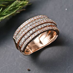 D'Joy Natural Pink and White Diamond Ring in 18K Vermeil RG Over Sterling Silver 1.00 ctw (Size 6.0)