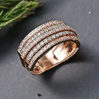 D'Joy Natural Pink and White Diamond Ring in 18K Vermeil RG Over Sterling Silver 1.00 ctw (Size 6.0)