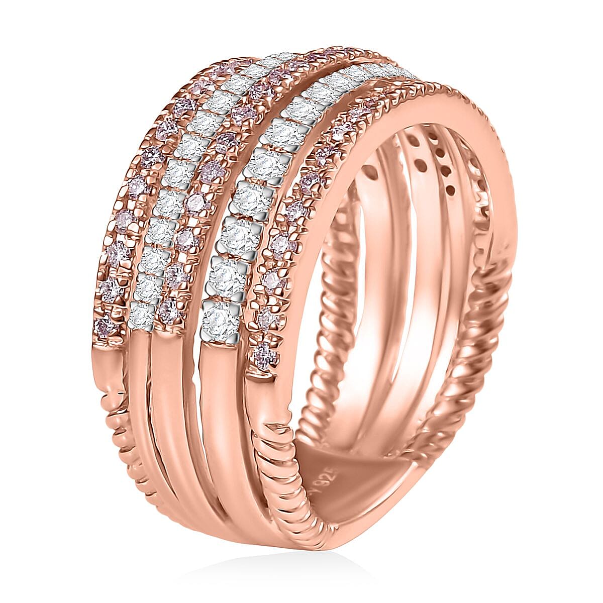 D'Joy Natural Pink and White Diamond I3 1.00 ctw Ring in 18K Vermeil Rose Gold Over Sterling Silver (Size 6.0) image number 3