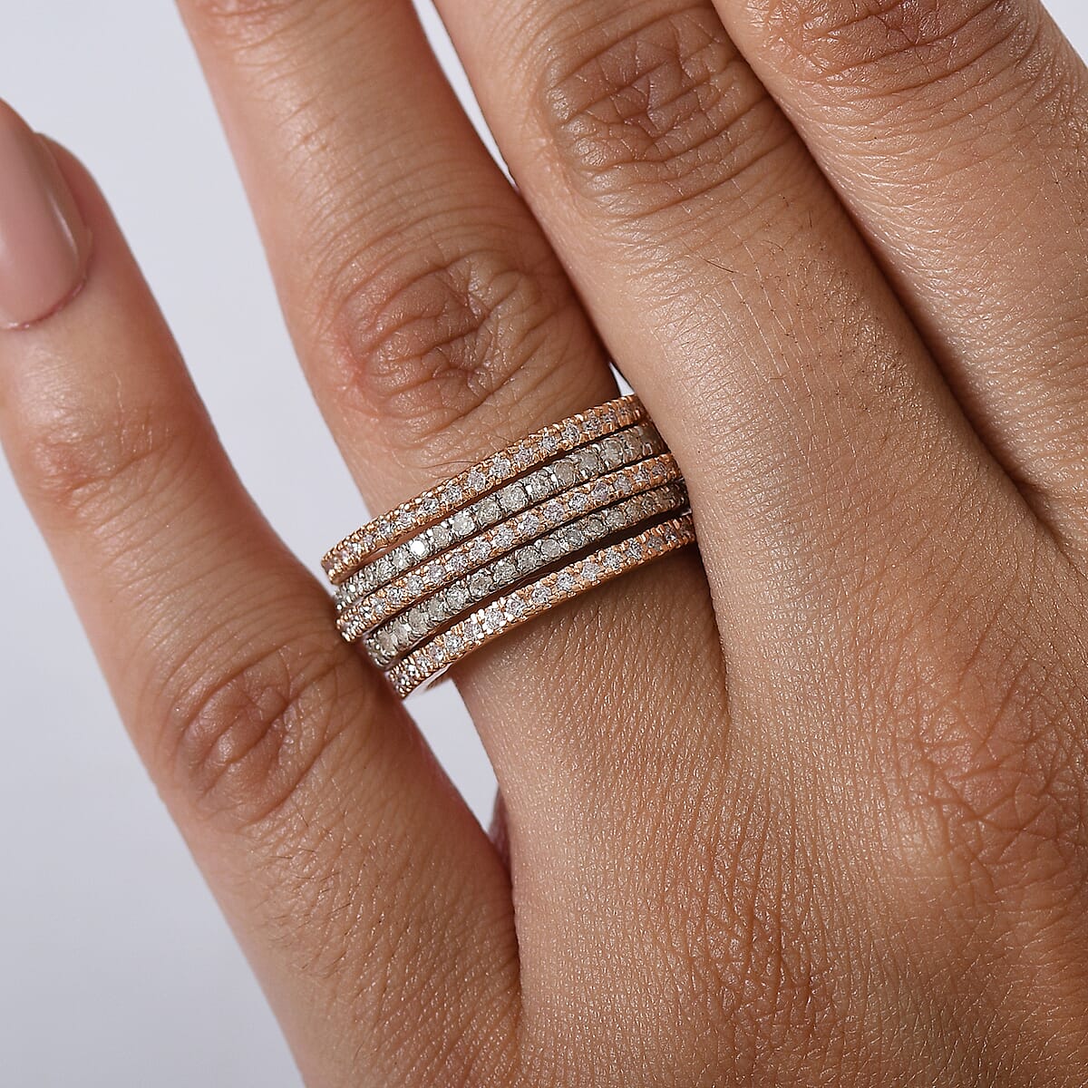 D'Joy Natural Pink and White Diamond Ring in 18K Vermeil RG Over Sterling Silver 1.00 ctw (Size 9.0) image number 2