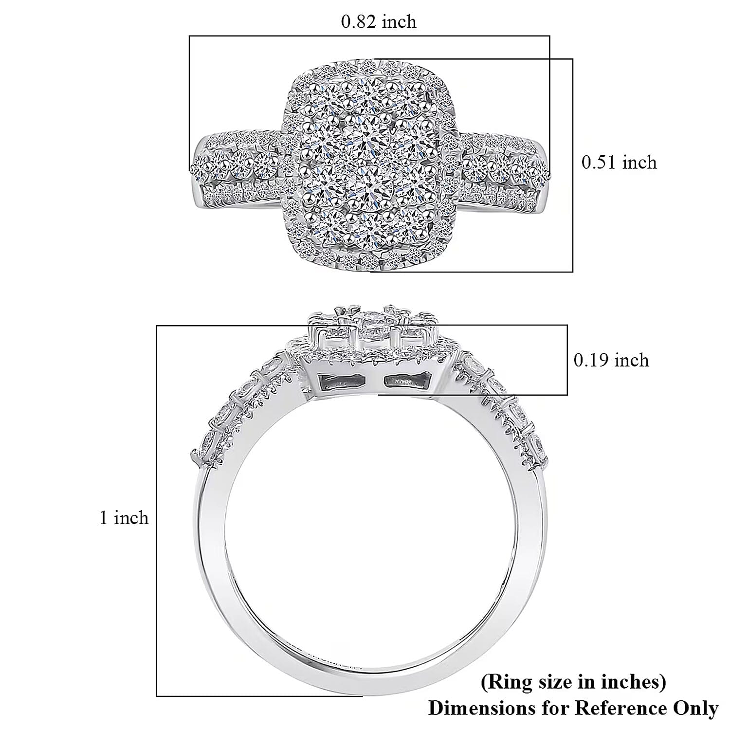Luxuriant Lab Grown Diamond G-H SI 0.90 ctw Ring in Rhodium Over Sterling Silver (Size 6.0)