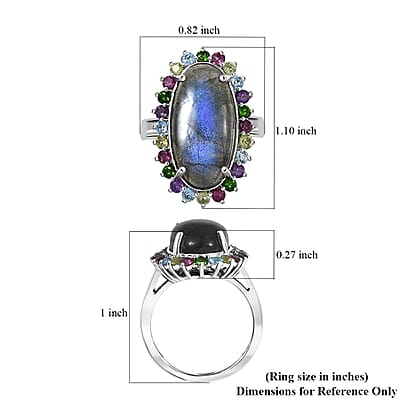EverTrue AAA Malagasy Labradorite and Multi Gemstone 12.00 ctw Aurora Blossom Ring in Platinum Bond (Size 10.0)