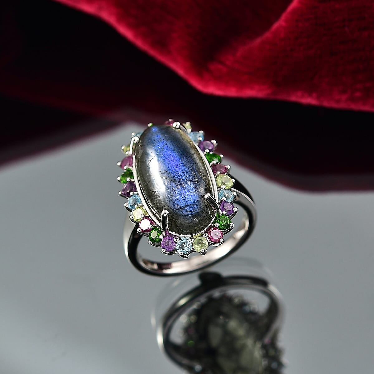 EverTrue AAA Malagasy Labradorite, Multi Gemstone Ring in Platinum Bond 10.50 ctw (Size 6.0) image number 1