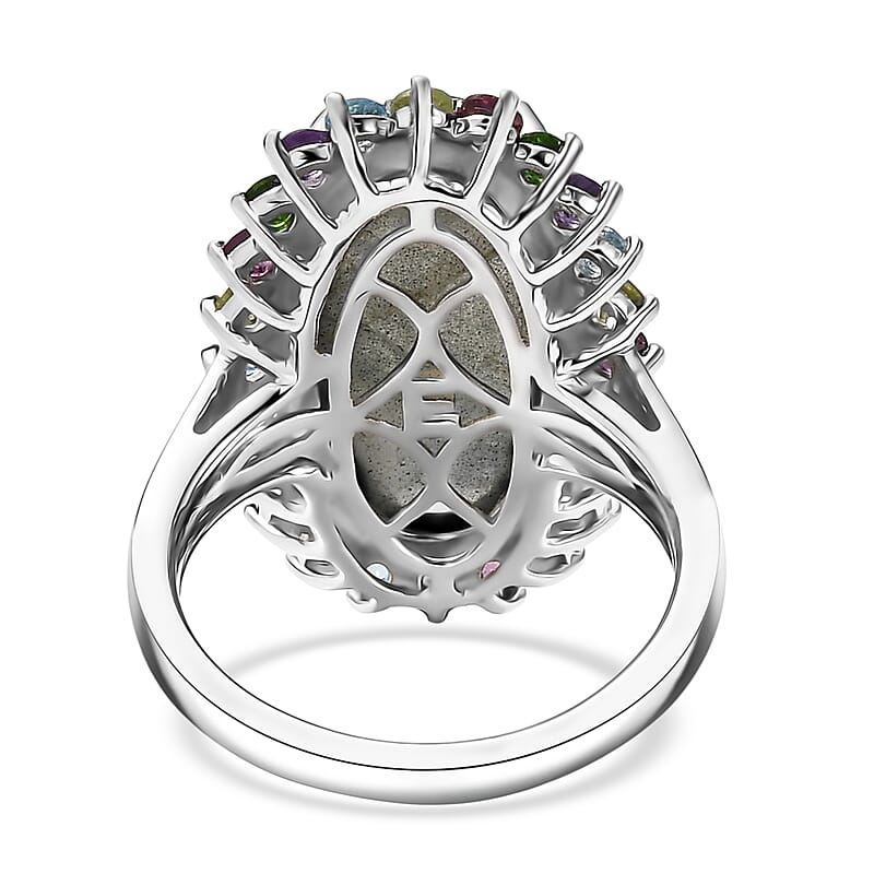 EverTrue AAA Malagasy Labradorite, Multi Gemstone Ring in Platinum Bond 10.50 ctw (Size 6.0)