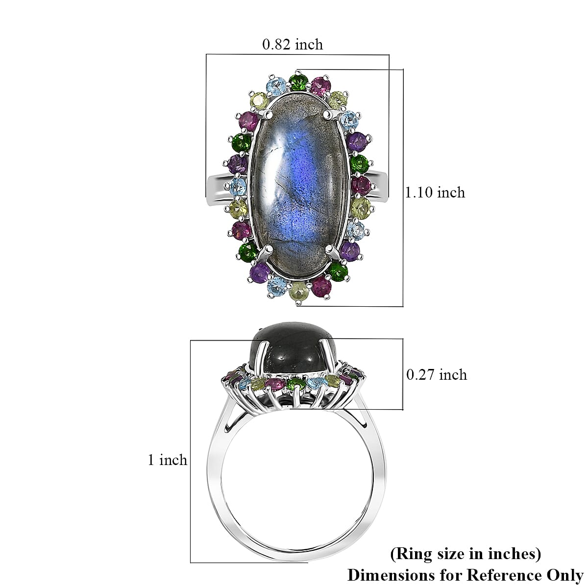 EverTrue AAA Malagasy Labradorite, Multi Gemstone Ring in Platinum Bond 10.50 ctw (Size 6.0) image number 5