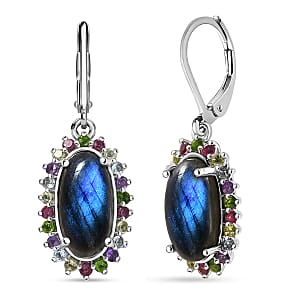 EverTrue Malagasy Labradorite and Multi Gemstone 9.35 ctw Earrings in Platinum Bond