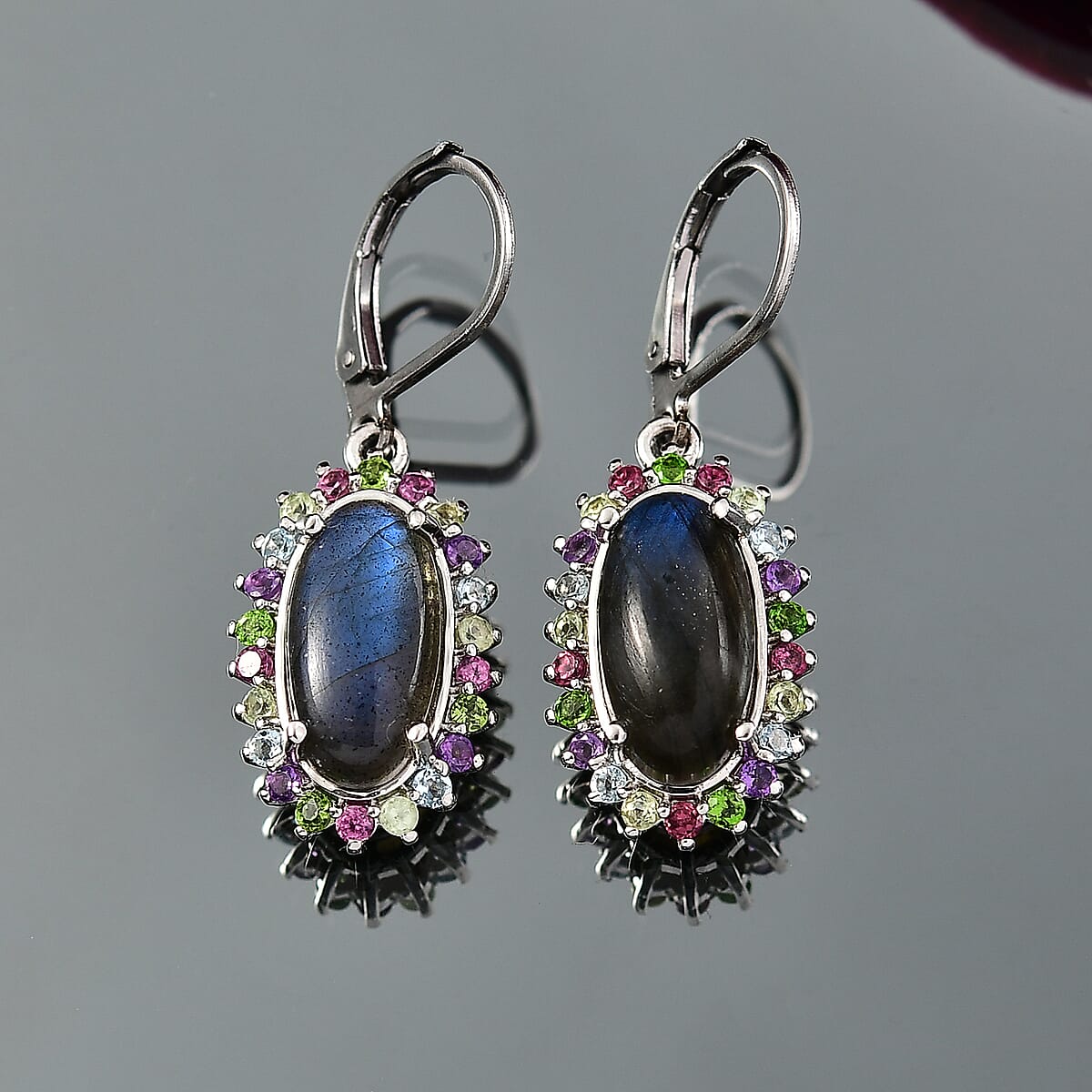 EverTrue Malagasy Labradorite and Multi Gemstone 9.35 ctw Earrings in Platinum Bond image number 1