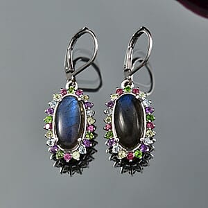 EverTrue Malagasy Labradorite, Multi Gemstone Earrings in Platinum Bond 9.35 ctw