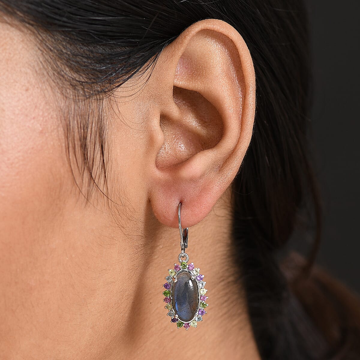 EverTrue Malagasy Labradorite and Multi Gemstone 9.35 ctw Earrings in Platinum Bond image number 2