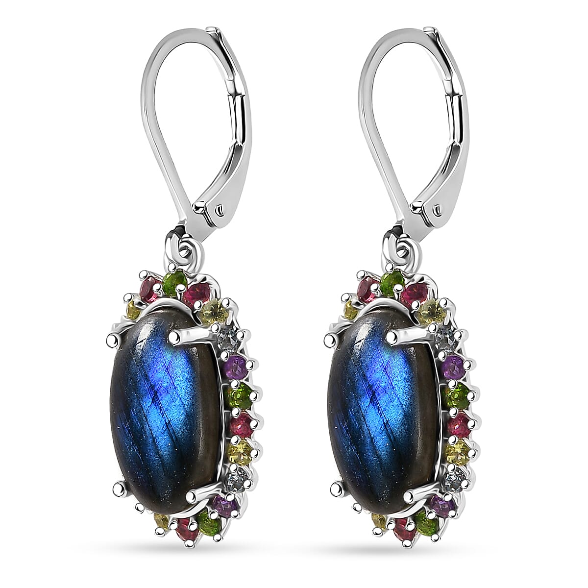 EverTrue Malagasy Labradorite and Multi Gemstone 9.35 ctw Earrings in Platinum Bond image number 3