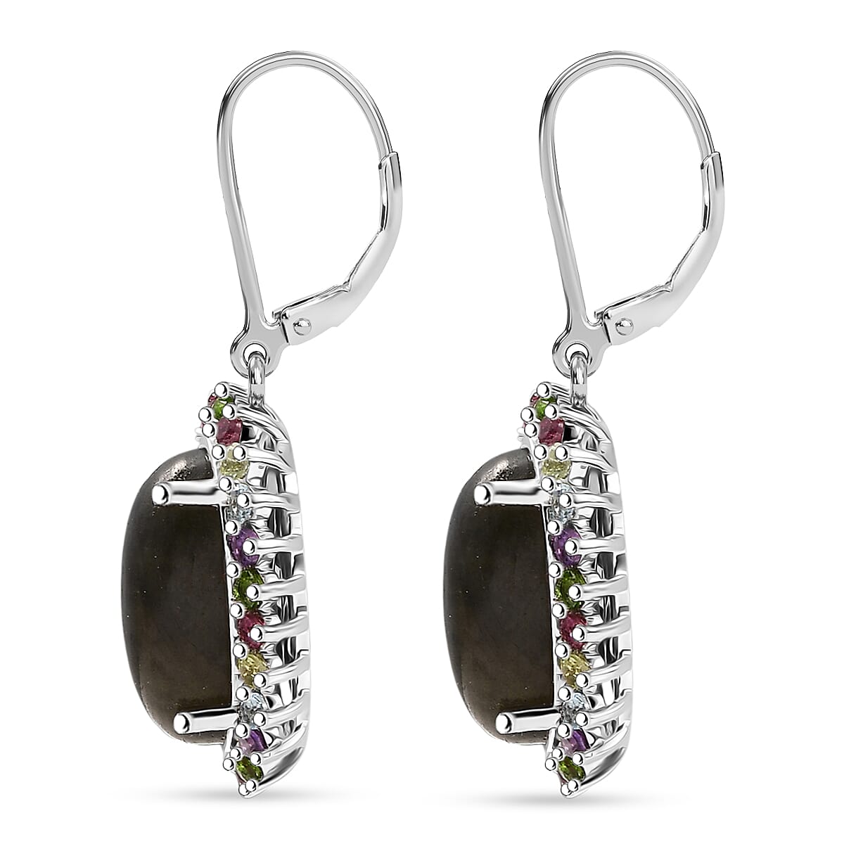 EverTrue Malagasy Labradorite and Multi Gemstone 9.35 ctw Earrings in Platinum Bond image number 4