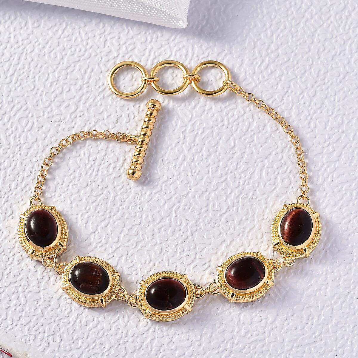 EverTrue Red Tiger Eye 15.10 ctw Bracelet in 18K Yellow Gold Plated (7.50 In) image number 1