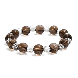 Brazilian Smoky Quartz and White Crystal Quartz 115.00 ctw Beaded Stretch Bracelet
