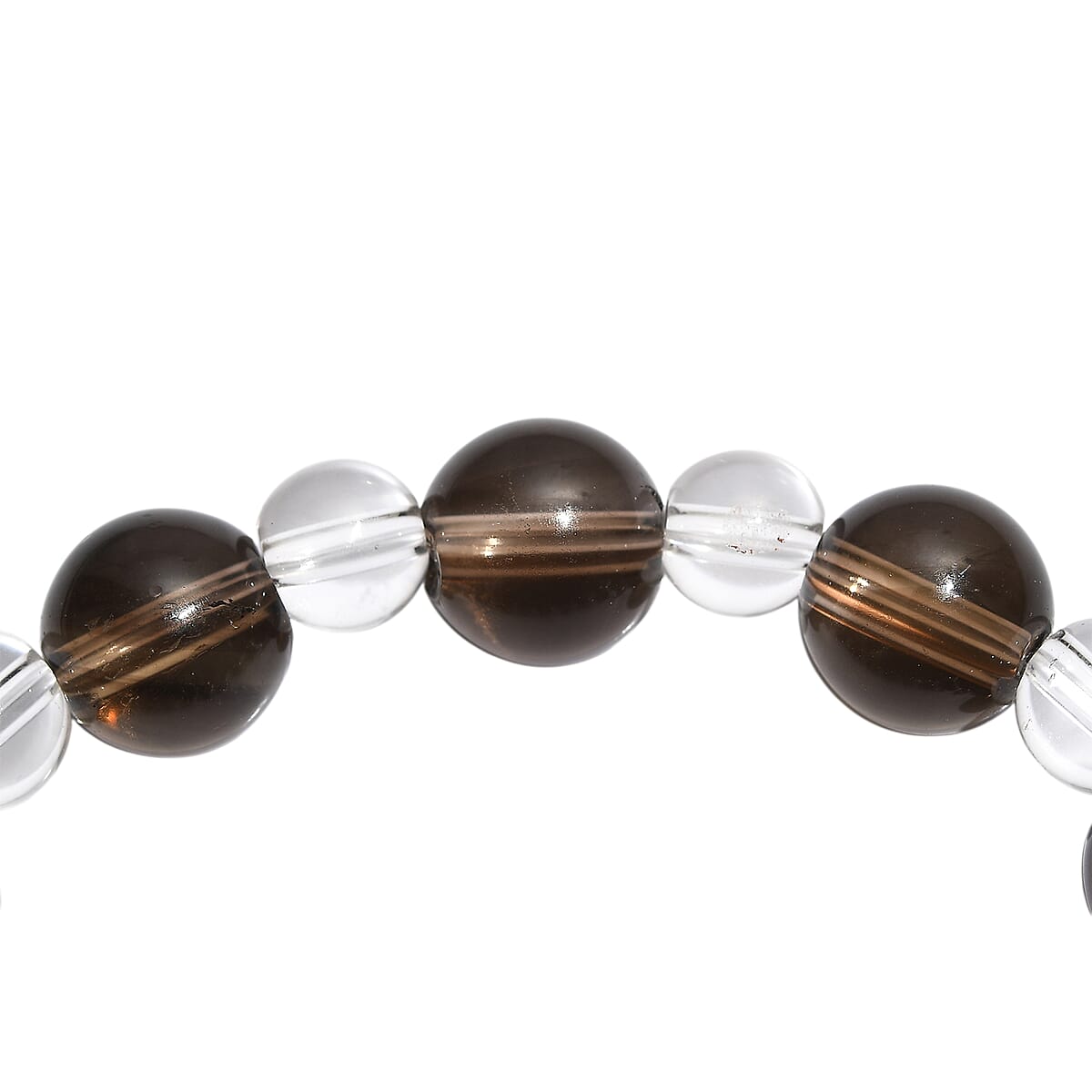 Brazilian Smoky Quartz and White Crystal Quartz 115.00 ctw Beaded Stretch Bracelet image number 3