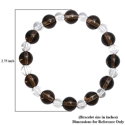 Brazilian Smoky Quartz and White Crystal Quartz 115.00 ctw Beaded Stretch Bracelet
