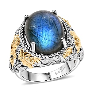 EverTrue AAA Malagasy Labradorite 9.70 ctw Solitaire Ring in 18K YG Plated and Platinum Bond (Size 10.0)