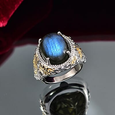 EverTrue AAA Malagasy Labradorite Moonlit Bloom Empress Ring in 18K YG Plated and Platinum Bond 9.70 ctw (Size 10.0)
