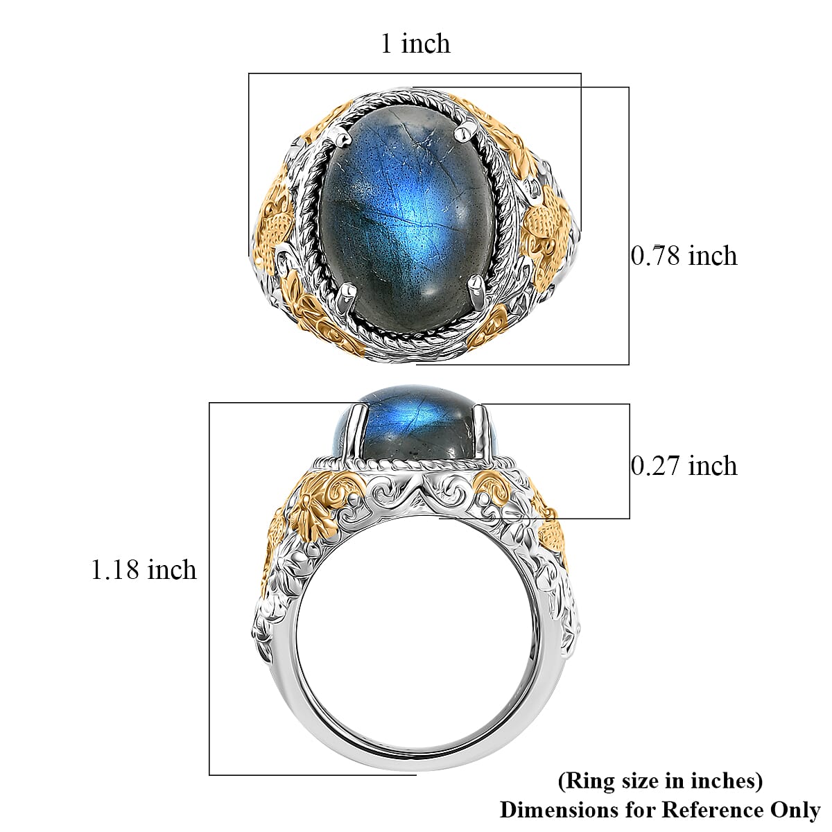 EverTrue AAA Malagasy Labradorite 9.70 ctw Solitaire Ring in 18K YG Plated and Platinum Bond (Size 10.0) image number 5