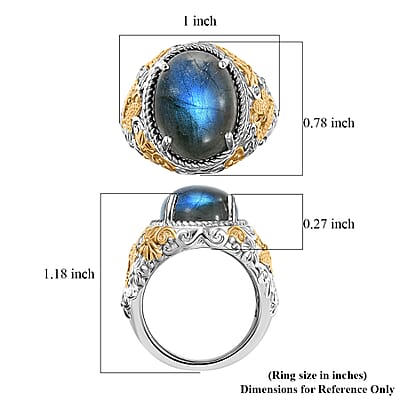 EverTrue AAA Malagasy Labradorite Moonlit Bloom Empress Ring in 18K YG Plated and Platinum Bond 9.70 ctw (Size 10.0)
