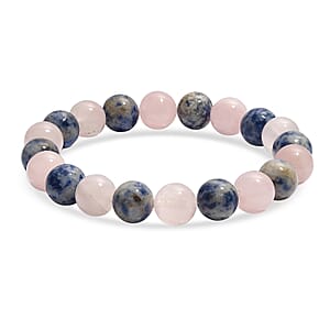 Galilea Rose Quartz and Sodalite 140.00 ctw Beaded Stretch Bracelet