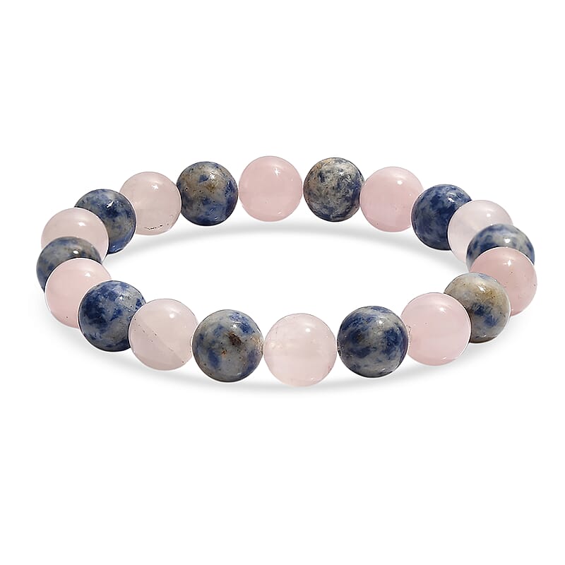 Galilea Rose Quartz and Sodalite 140.00 ctw Beaded Stretch Bracelet