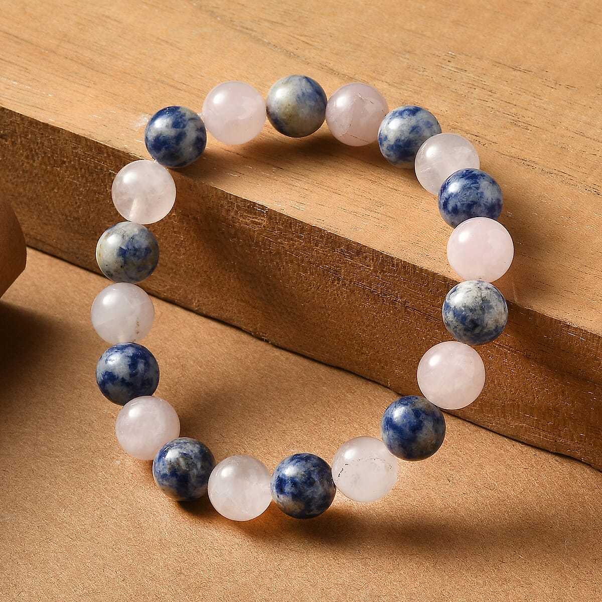 Galilea Rose Quartz and Sodalite 140.00 ctw Beaded Stretch Bracelet image number 1