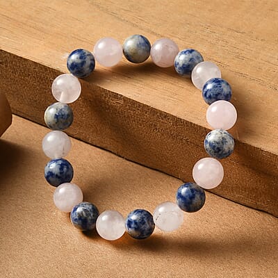 Galilea Rose Quartz and Sodalite 140.00 ctw Beaded Stretch Bracelet