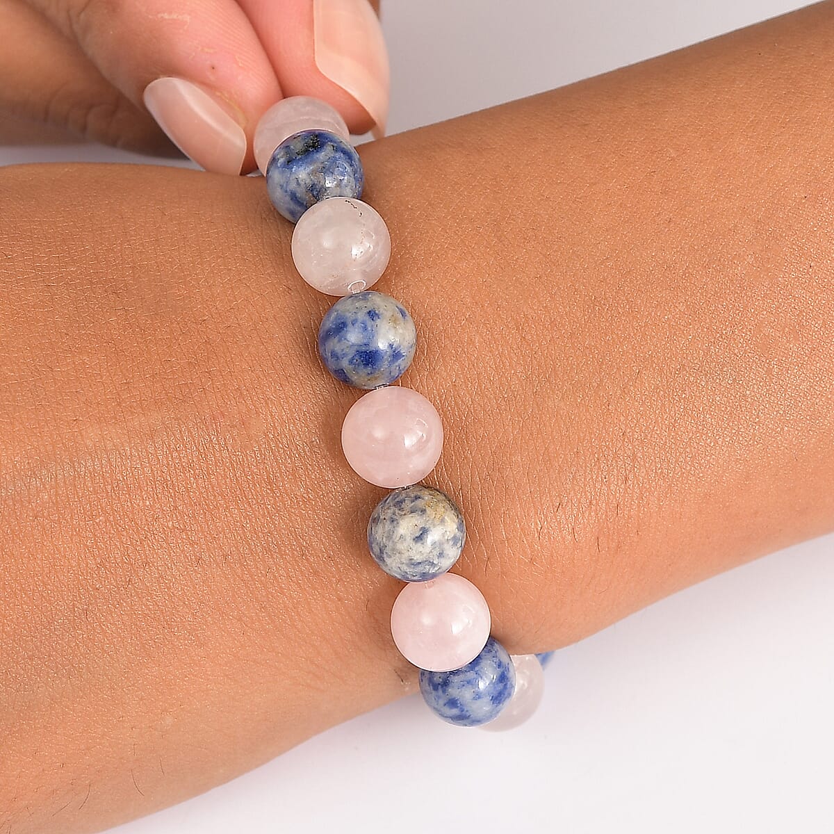 Galilea Rose Quartz and Sodalite 140.00 ctw Beaded Stretch Bracelet image number 2