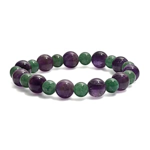 Green Aventurine and African Amethyst 115.00 ctw Beaded Stretch Bracelet