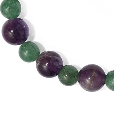 Green Aventurine and African Amethyst 115.00 ctw Beaded Stretch Bracelet