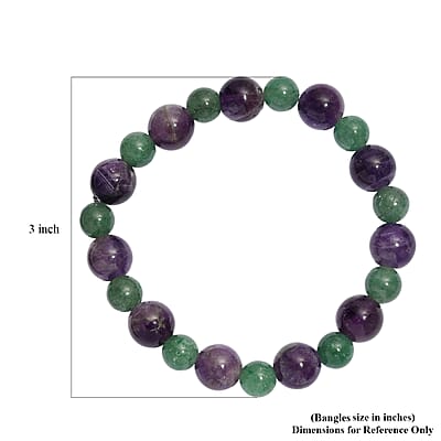 Green Aventurine and African Amethyst 115.00 ctw Beaded Stretch Bracelet