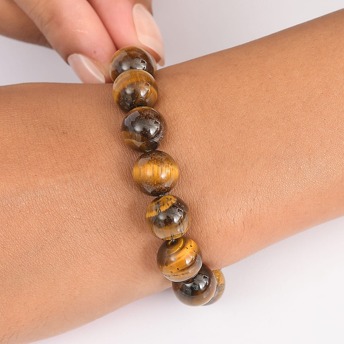 Tigers Eye 210.00 ctw Round Beaded Stretch Bracelet image number 2