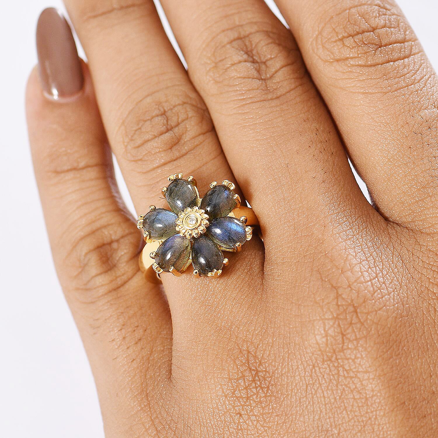 D'Joy Malagasy Labradorite and White Zircon 5.20 ctw Ring in 18K Yellow Gold Over Sterling Silver (Size 11.5)