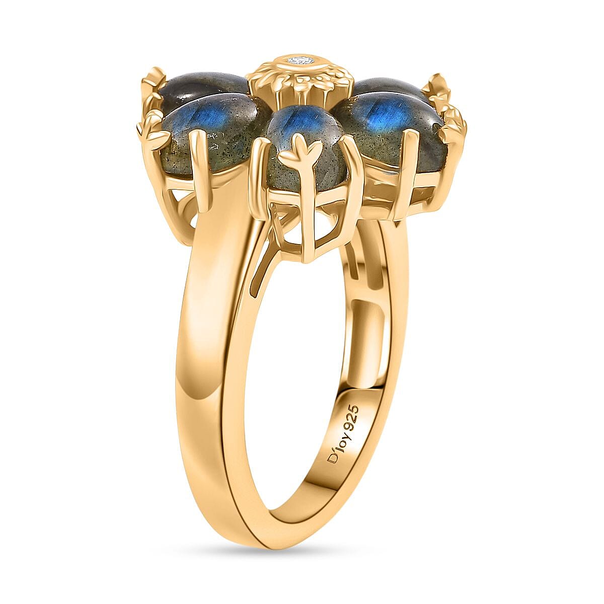 D'Joy Malagasy Labradorite and White Zircon 5.20 ctw Ring in 18K Yellow Gold Over Sterling Silver (Size 11.5)