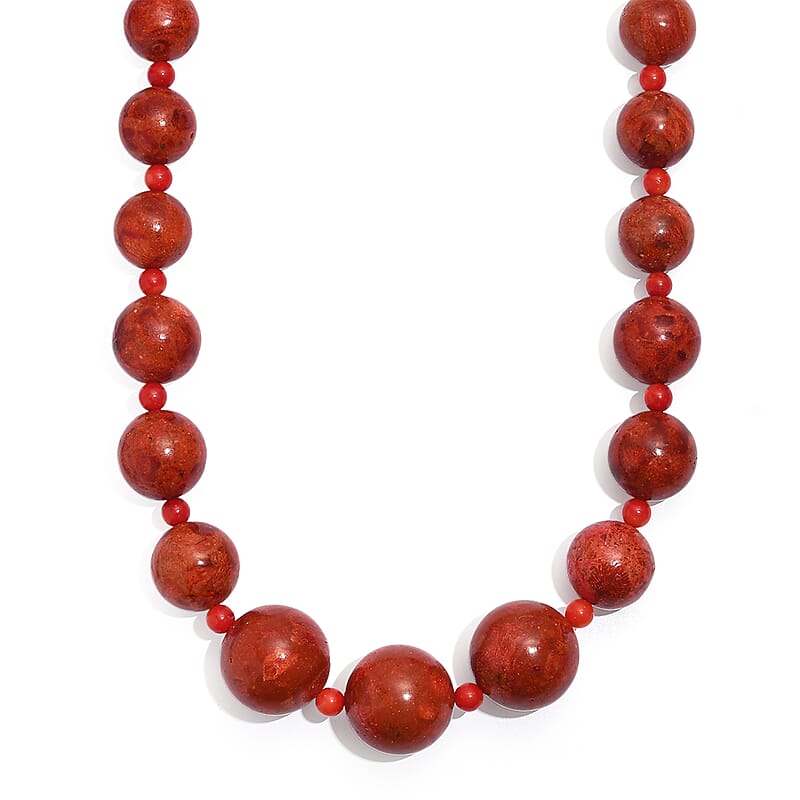 Sponge Coral Beaded Necklace in Platinum Bond 20 Inches