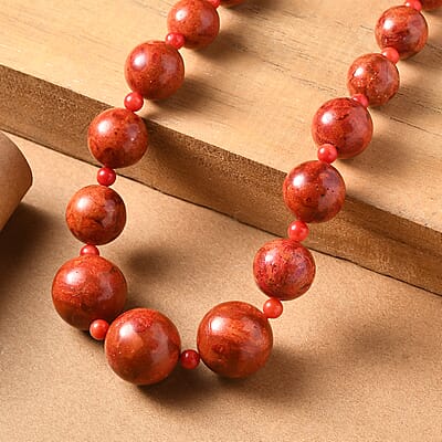 Sponge Coral Beaded Necklace in Platinum Bond 20 Inches